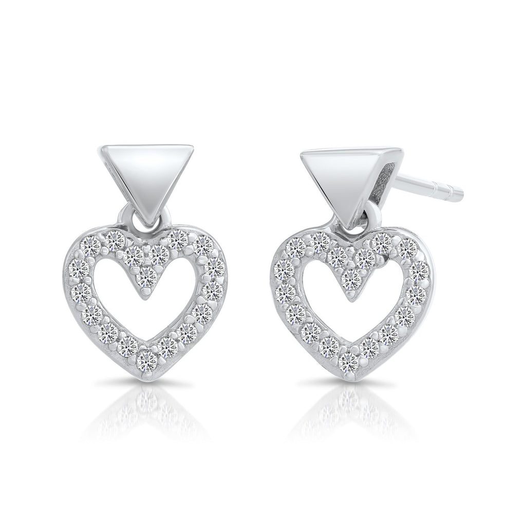 Sterling Silver Heart Stud Dangle Earrings with Cubic Zirconia