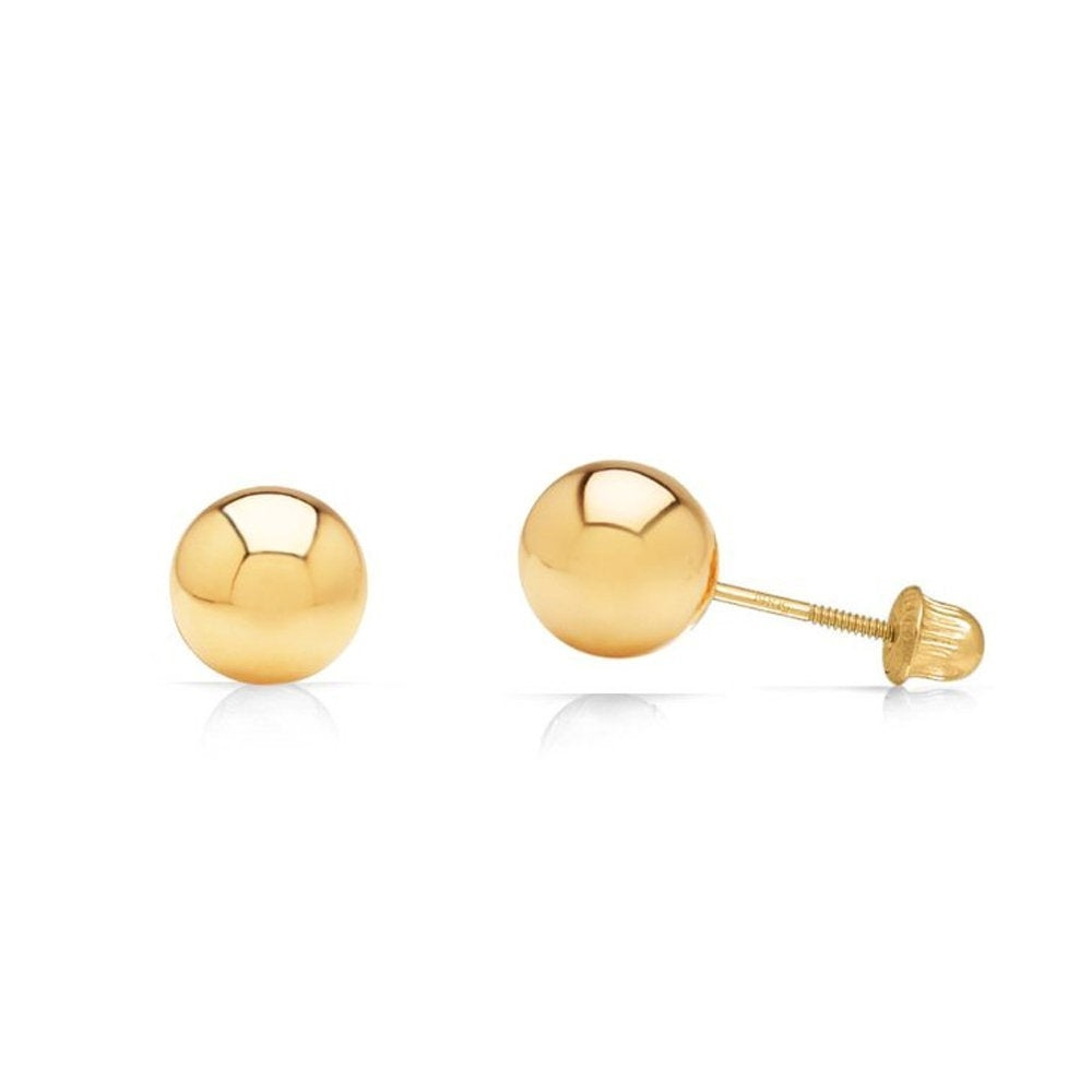 14k Yellow Gold Ball Stud Earrings with Secure and Comfortable Screw Backs