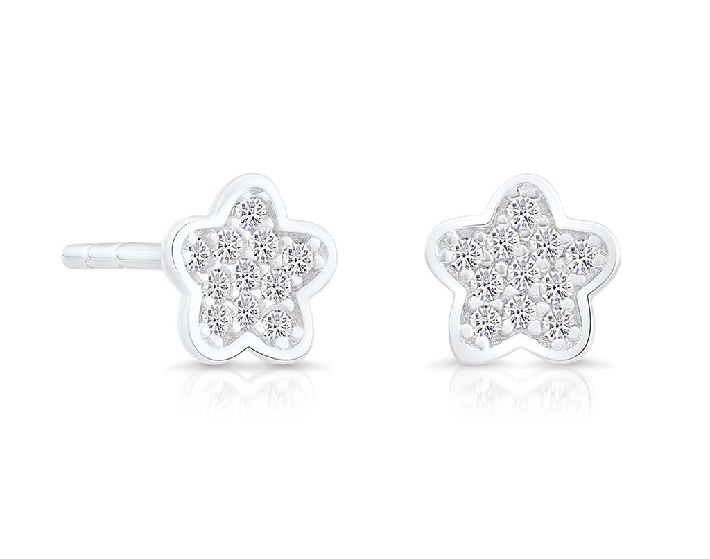 Tiny Sterling Silver Petite Flower Stud Earrings With Cubic ZIrconia