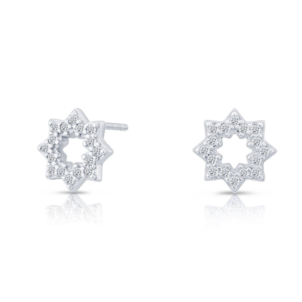 Sterling Silver Open Star Stud Earrings with Cubic Zirconia