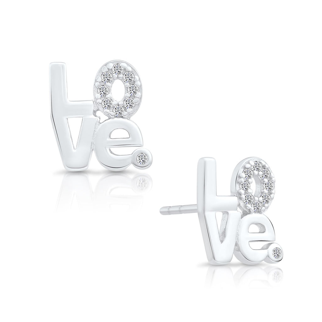 Sterling Silver Love Lettters Stud Earrings with Cubic Zirconia