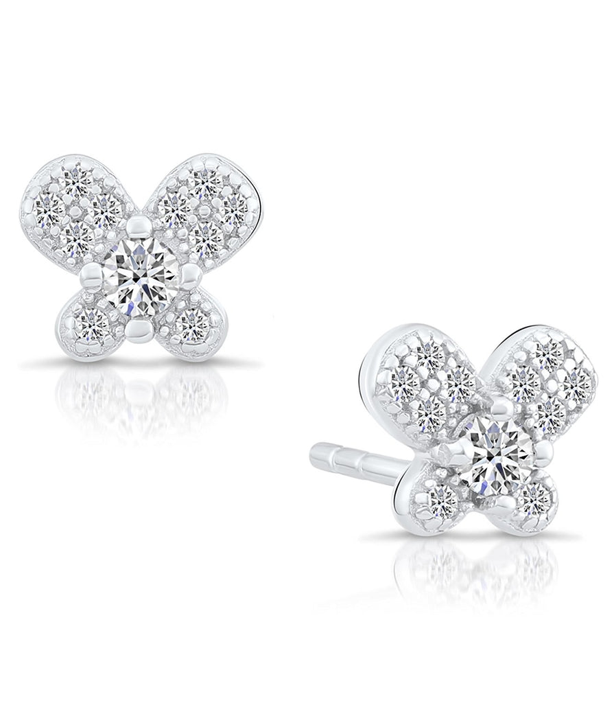 Small Sterling Silver Petite Butterfly Stud Earrings with Cubic Zirconia