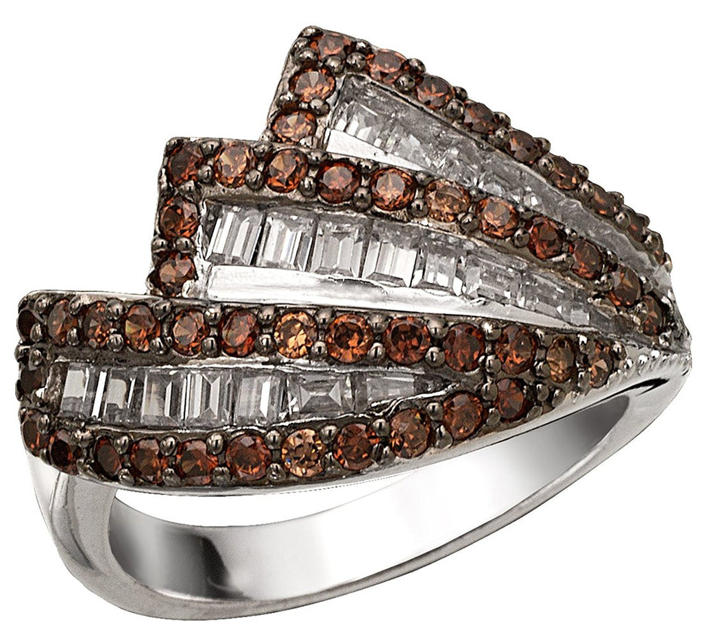 Sterling Silver Chocolate Color and White Cubic Zirconia Cocktail Ring
