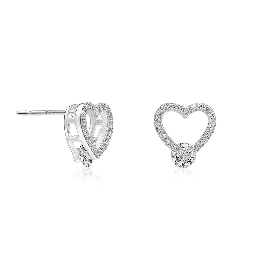 Small Sterling Silver Open Heart Stud Earrings with Cubic Zirconia