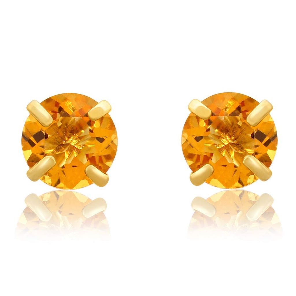 14k Yellow Gold 5mm Citrine Round-Cut Solitaire Stud Earrings