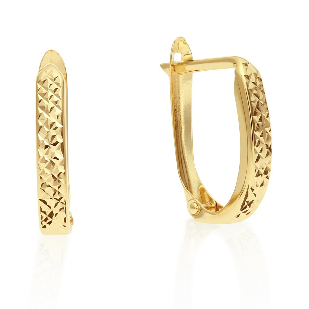 14k Yellow Gold Diamond-cut Oval Huggie Earrings (0.6" Diameter)