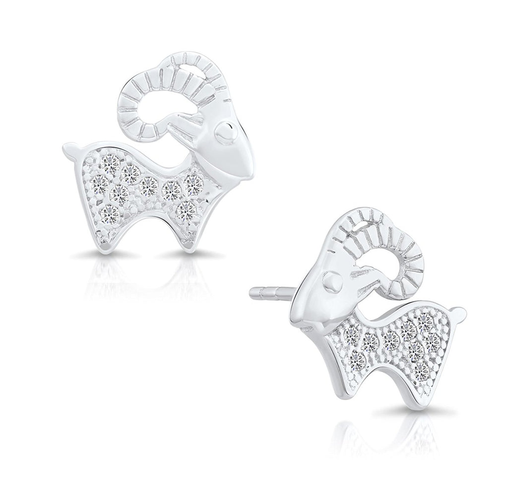 Sterling Silver Animal Themed Stud Earrings with Cubic Zirconia
