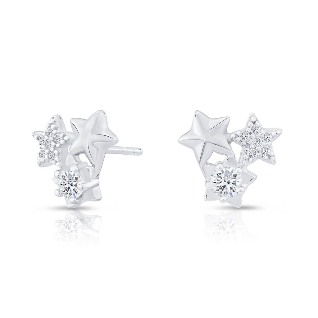 Sterling Silver Triple Star Stud Earrings with Cubic Zirconia