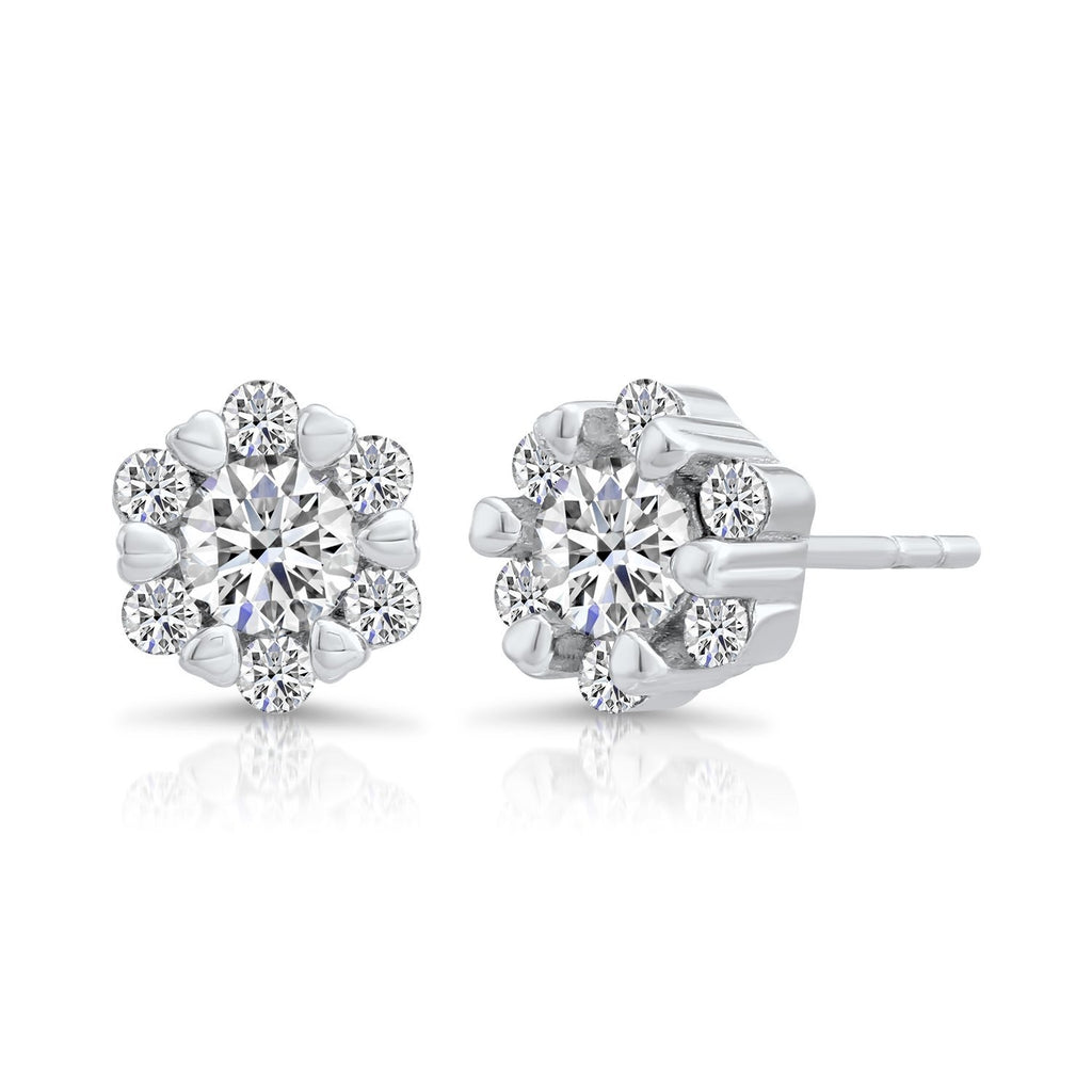 Sterling Silver Flower Halo Stud Earring with Cubic Zirconia