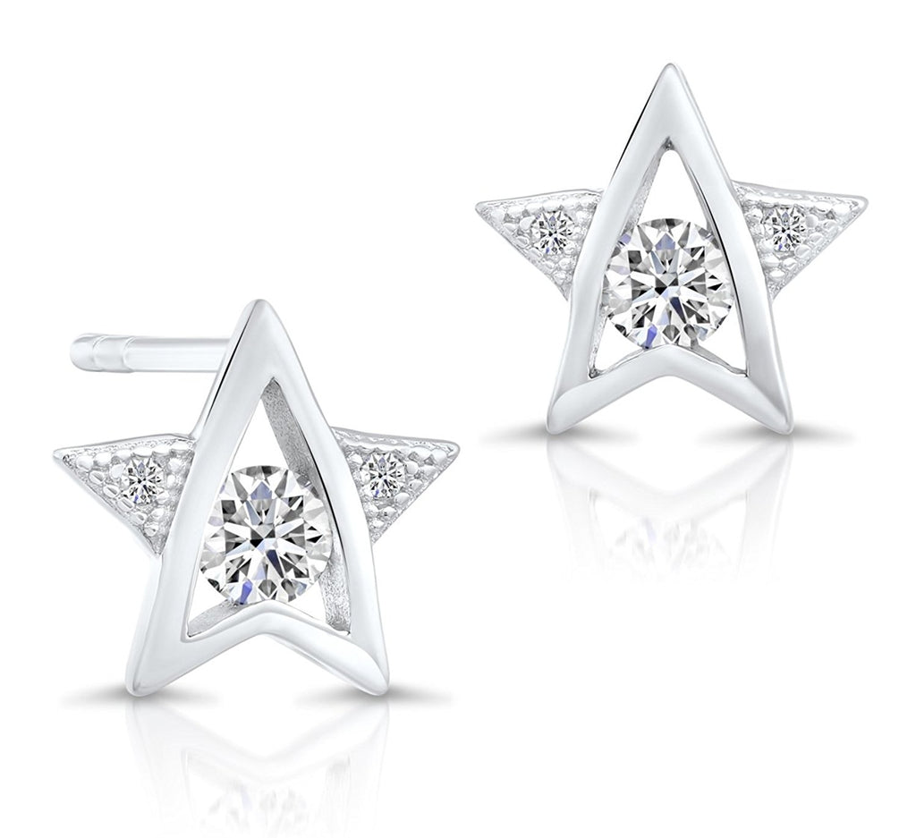 Sterling Silver Star Stud Earrings with Cubic Zirconia