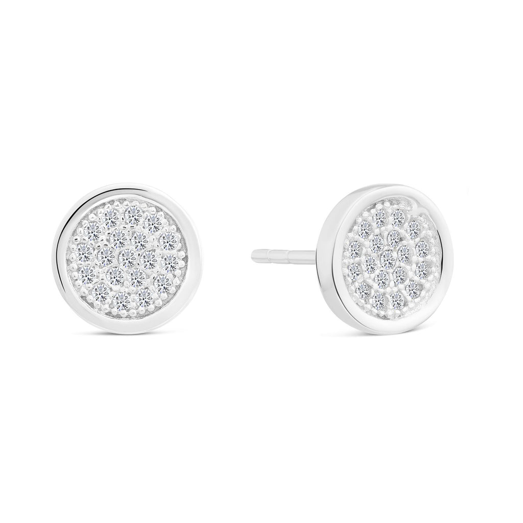Sterling Silver Pave Stud Earrings with Cubic Zirconia