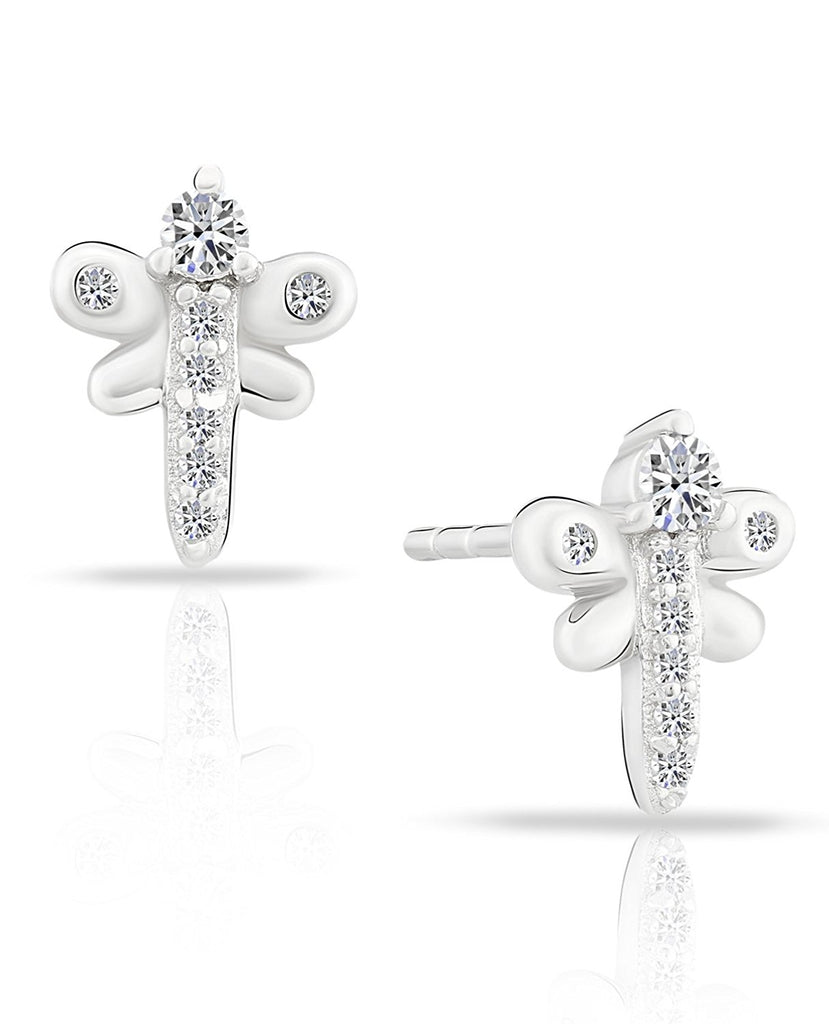 Sterling Silver Dragonfly Stud Earrings with Cubic Zirconia