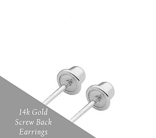 3 Pair Set 14k White Gold Ball Stud Earrings 3mm, 4mm, 5mm with Secure Screw-Backs