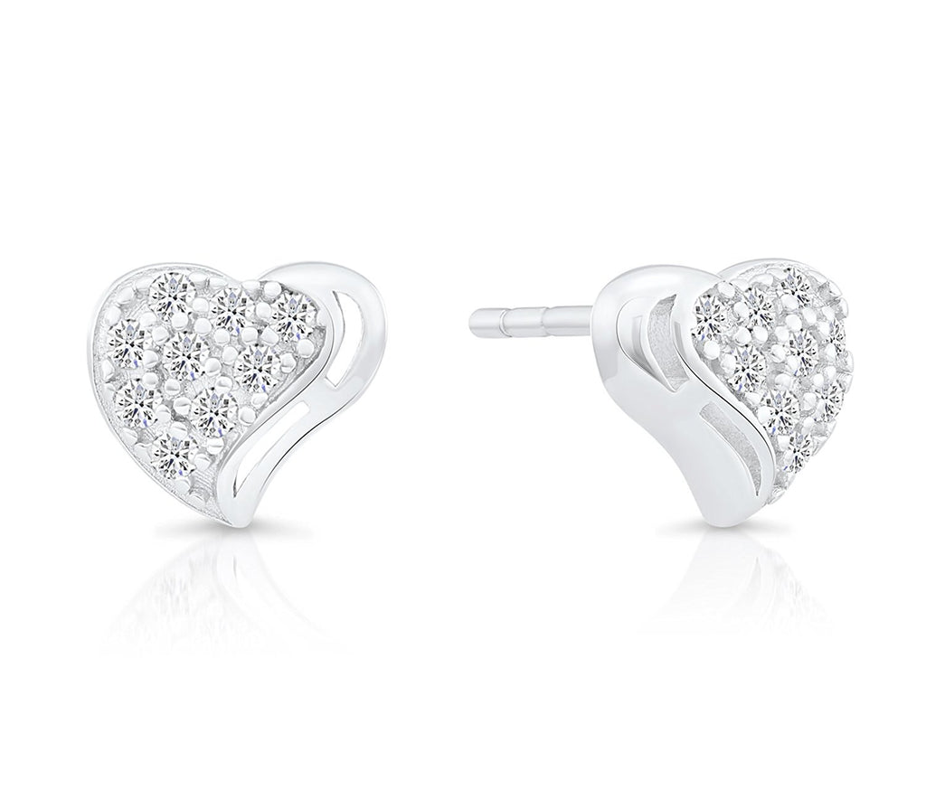 Sterling Silver Curved Heart Stud Earrings with Cubic Zirconia