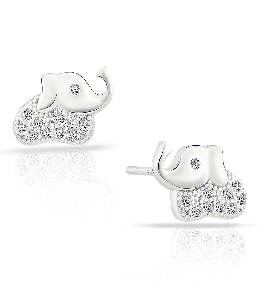 Tiny Sterling Silver Cubic Zirconia Cute Small Elephant Stud Earrings