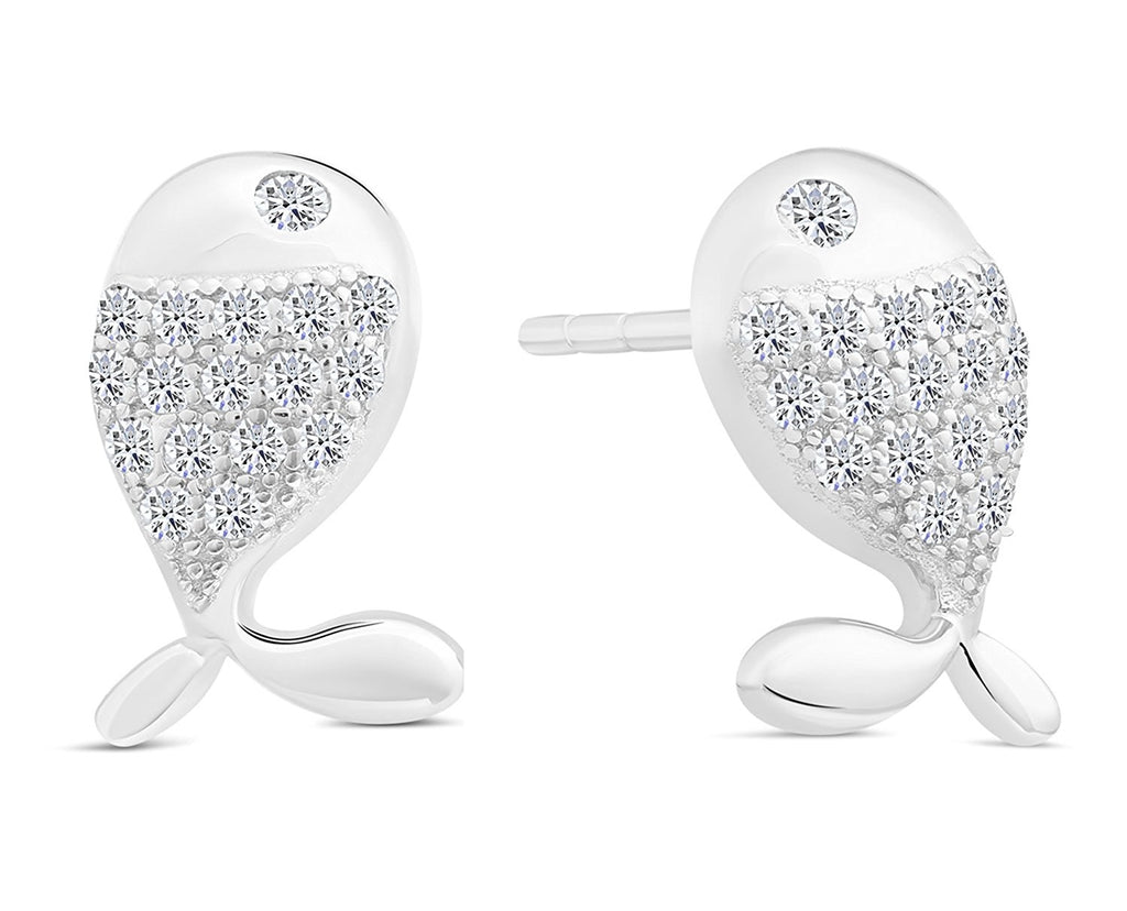 Sterling Silver Whale Stud Earrings with Cubic Zirconia
