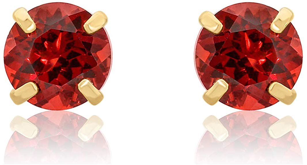 14k Yellow Gold 5mm Garnet Round-Cut Solitaire Stud Earrings with Secure Comfortable Screw Backings