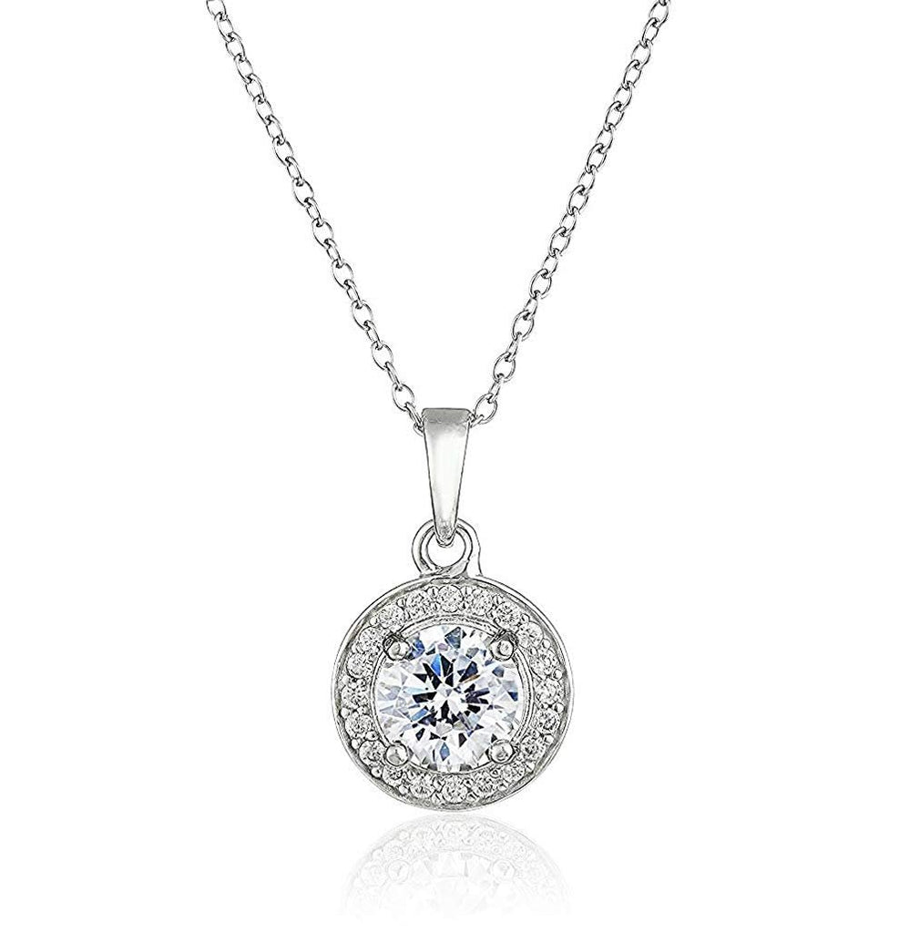 Art and Molly Sterling Silver Cubic Zirconia Round CZ Halo Pendant Necklace, 18"