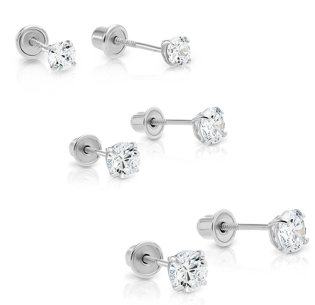 IBB 9ct White Gold Small Rubover Cubic Zirconia Stud Earrings, White Gold  at John Lewis & Partners