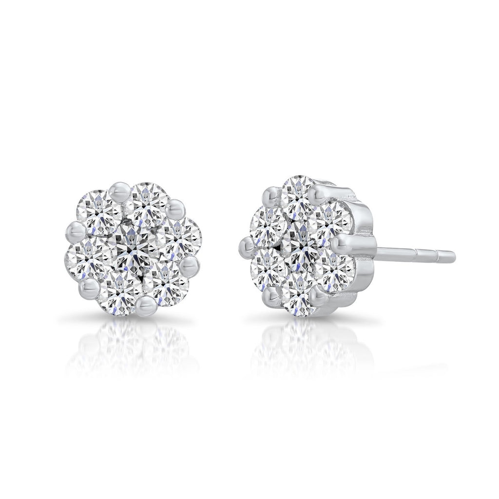 Sterling Silver Petite Flower Stud Earrings with Cubic Zirconia