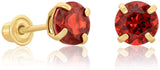 14k Yellow Gold 5mm Garnet Round-Cut Solitaire Stud Earrings with Secure Comfortable Screw Backings