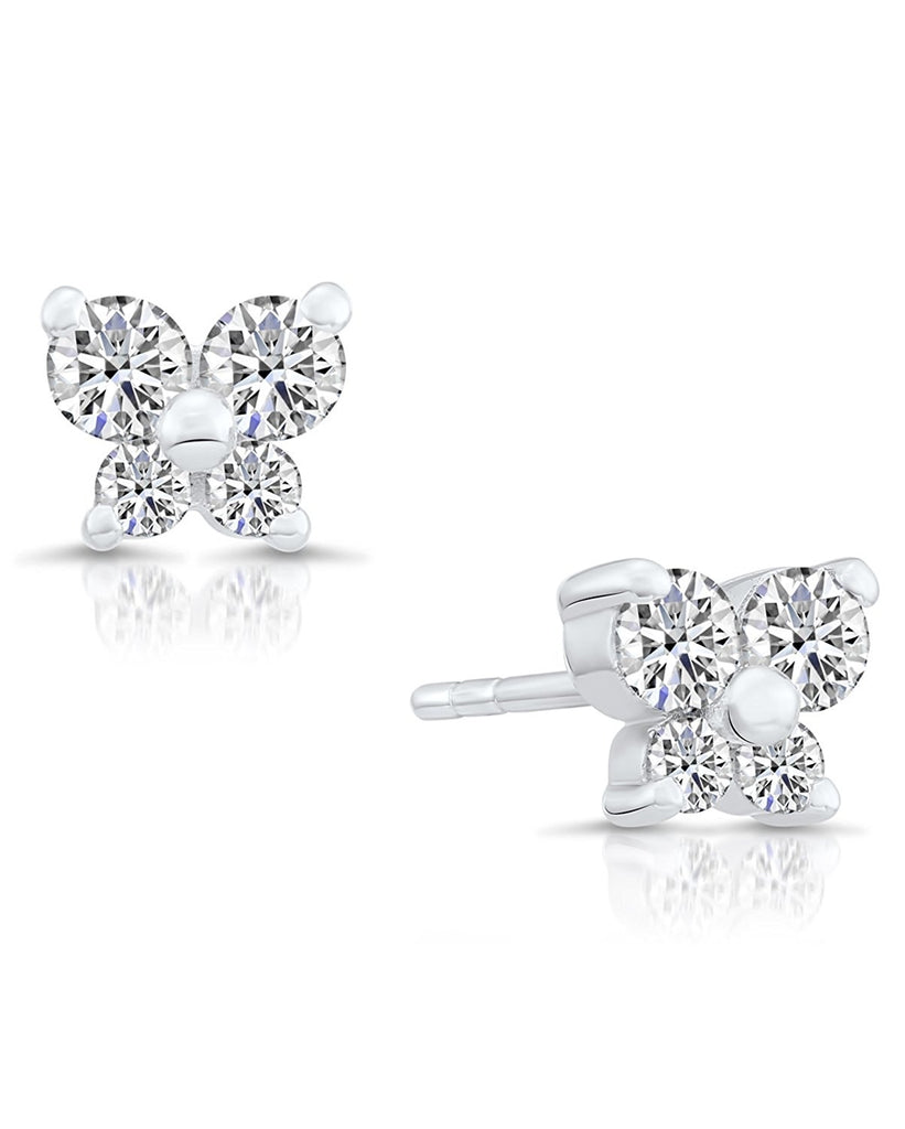 Tiny Sterling Silver Little Butterfly Stud Earrings with Cubic Zirconia