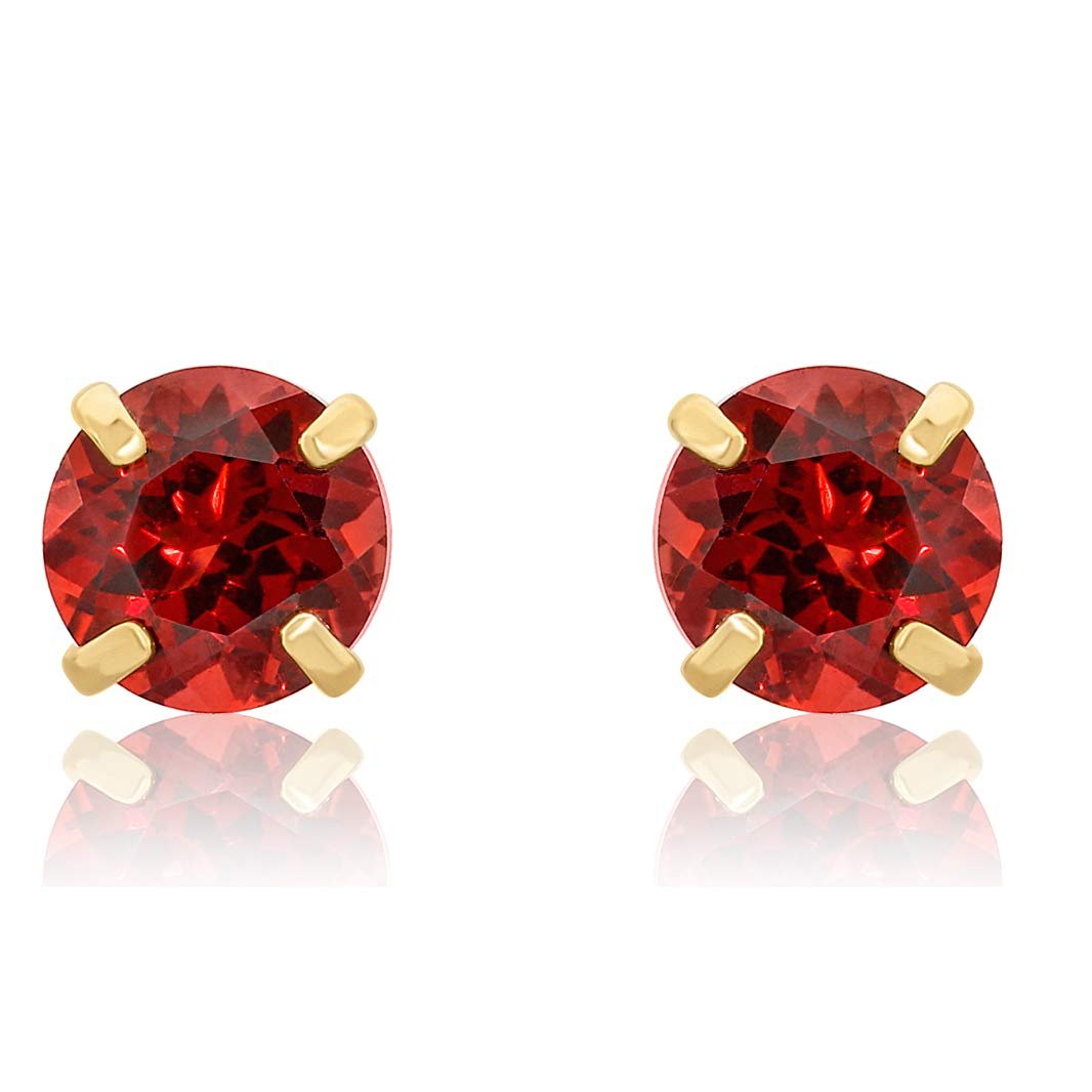 14k Yellow Gold 5mm Garnet Round-Cut Solitaire Stud Earrings