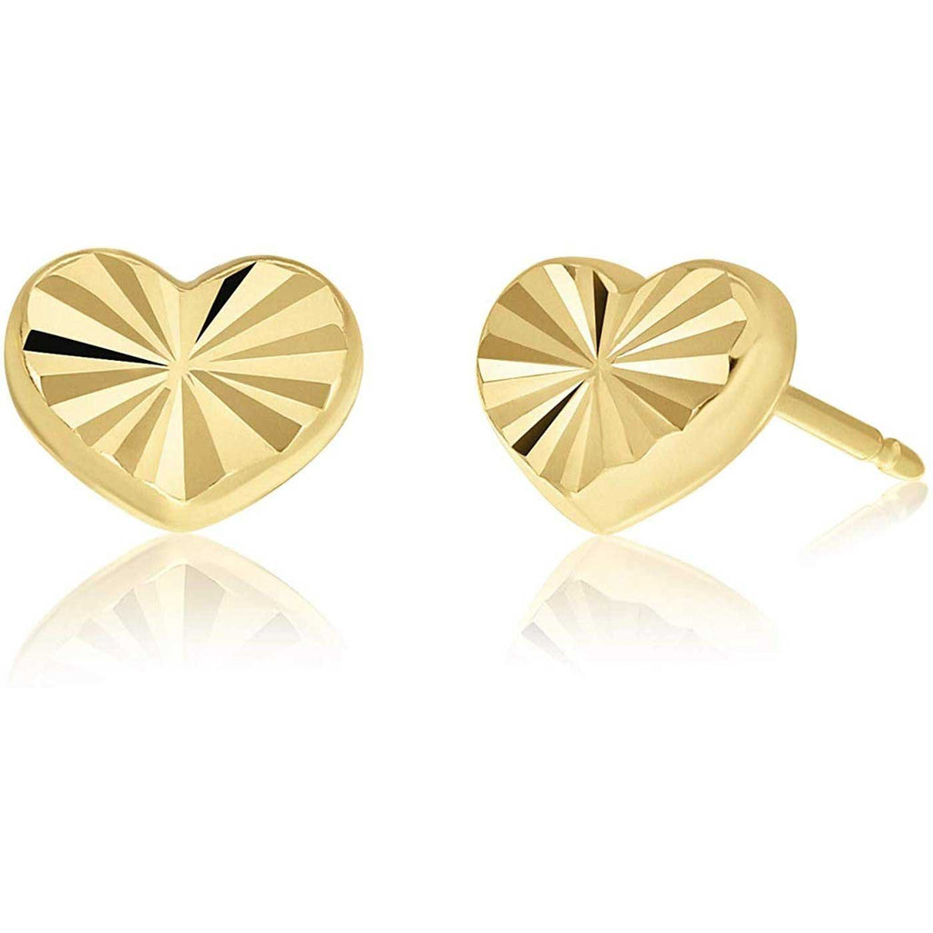 14K Yellow Gold Tiny Diamond-cut Small Heart Stud Earrings