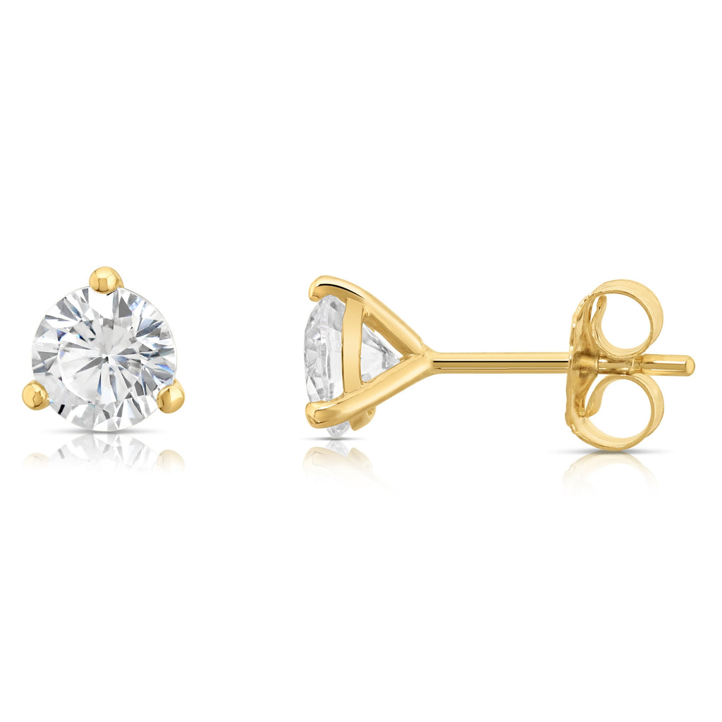 thumbnail image 2 of CDC 14K Gold Post & Sterling Silver CZ Stud Earrings – Martini 3-Prong, Round 2 of 3