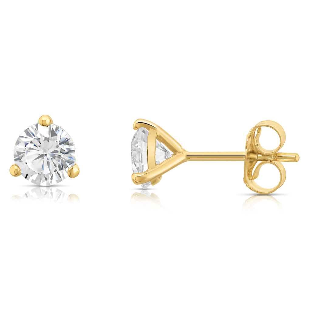 14k Yellow Gold 3-Prong Martini Round CZ Solitaire Stud