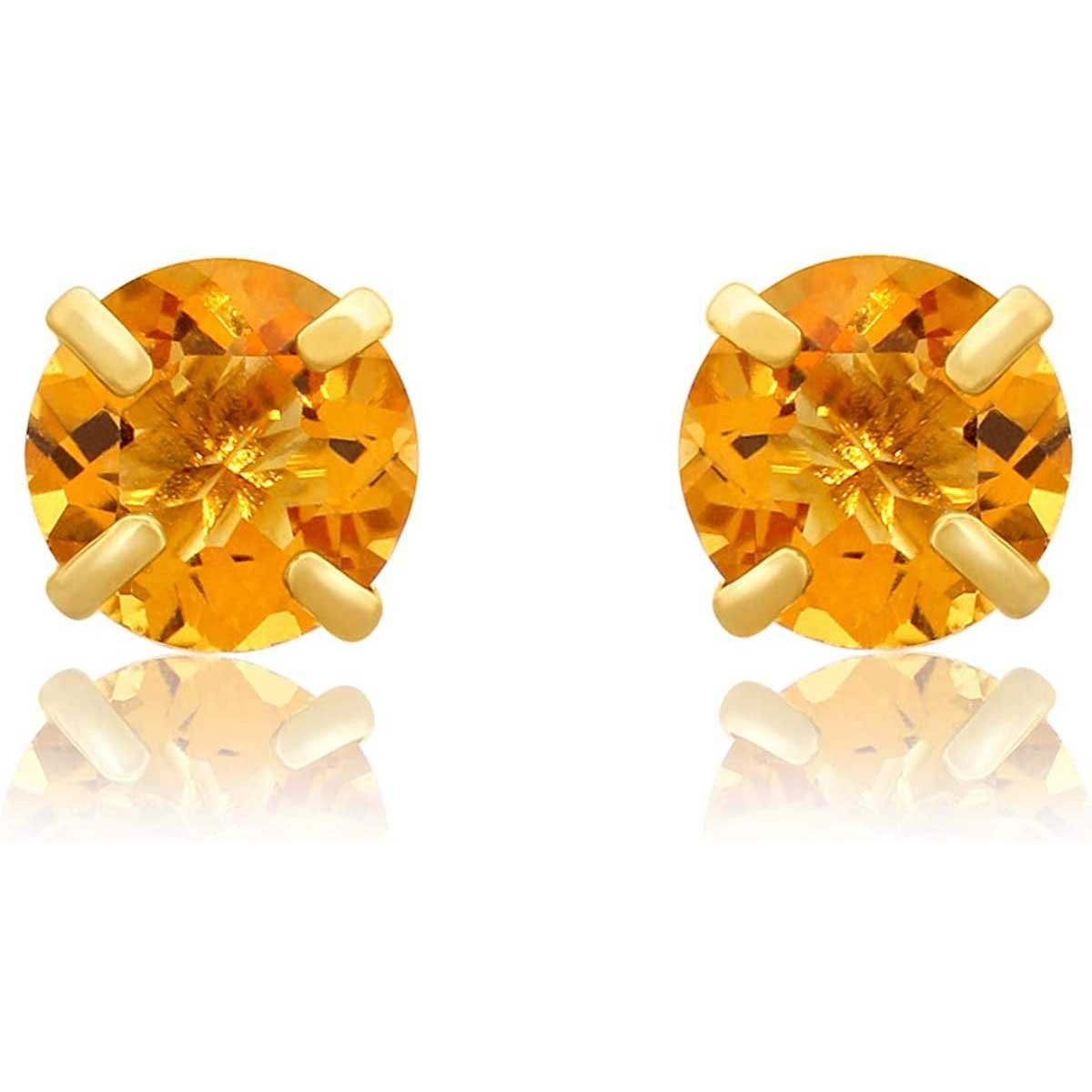 14k Yellow Gold 5mm Citrine Round-Cut Solitaire Stud Earrings with Screw-backs