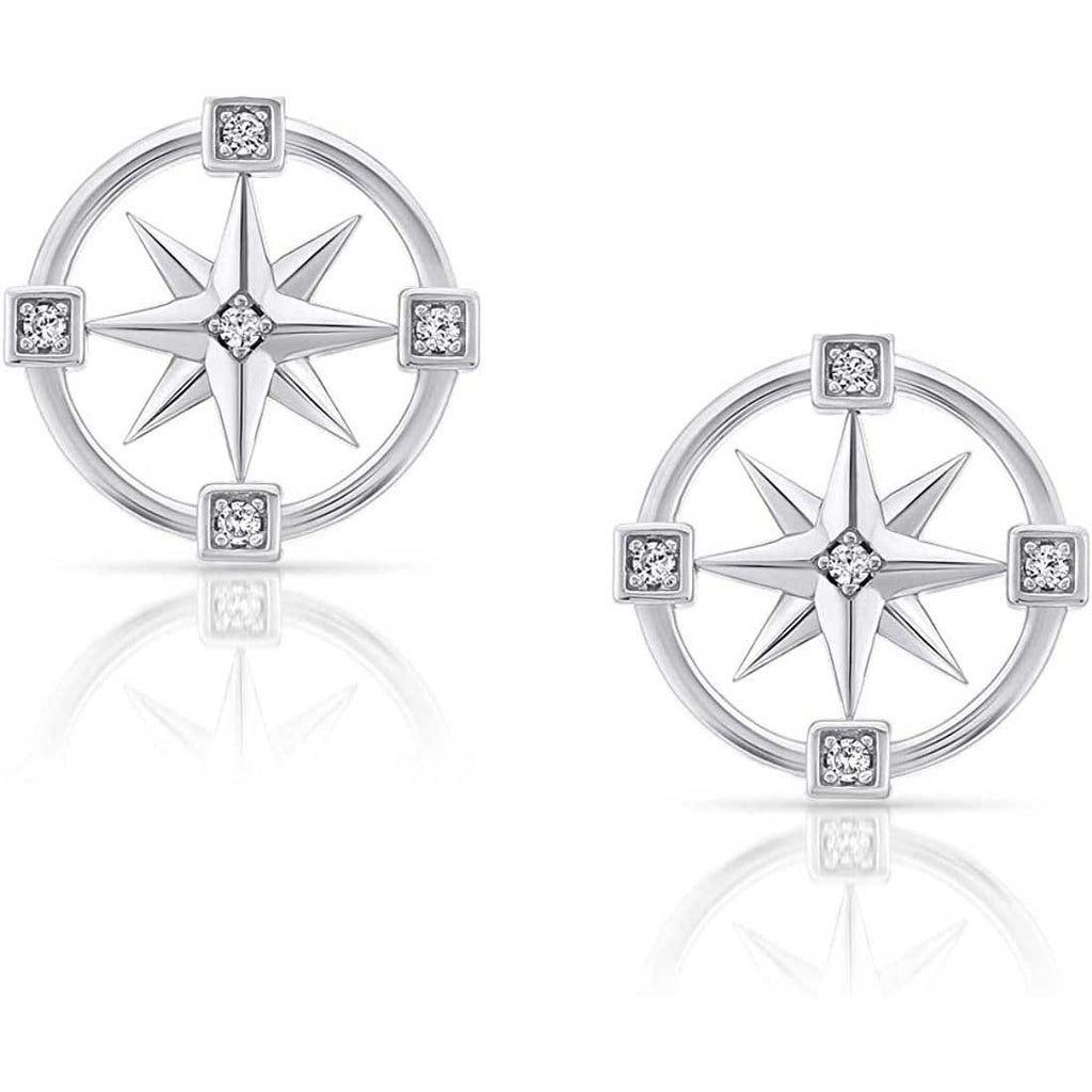 925 Sterling Silver Small Compass Rose Stud Earring