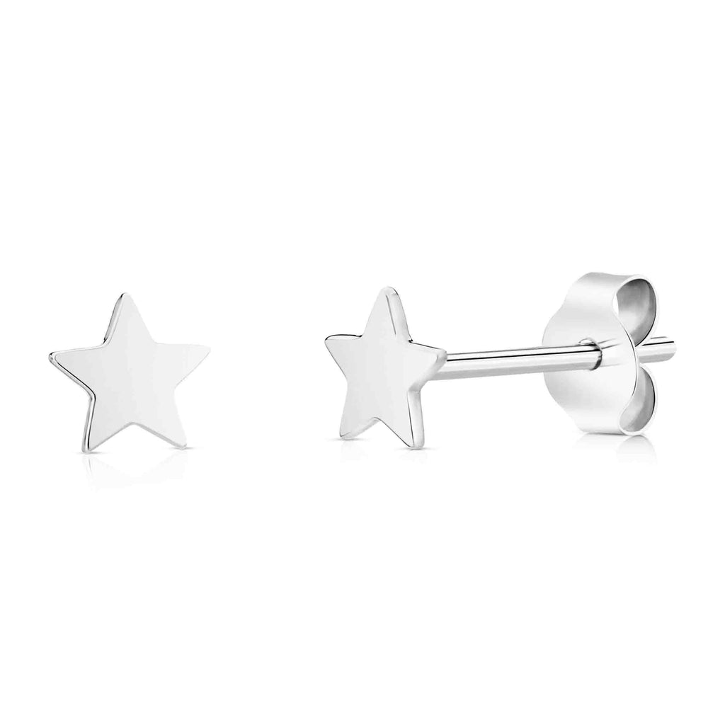 Real 14k White Gold Star Stud Polished Earrings for Women