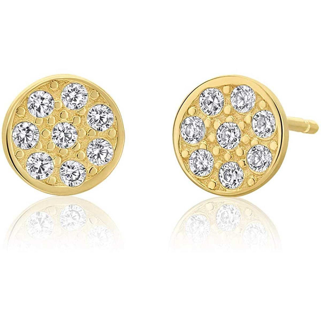 14K Yellow Gold Cubic Zirconia Tiny Round Dot Mini Disk Stud Earrings, 5mm Round