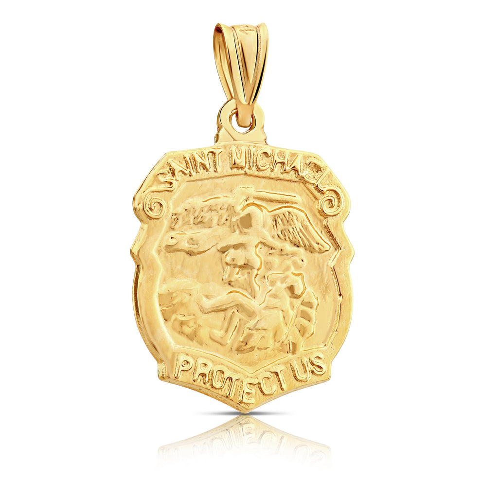 Genuine 14K Gold Saint Michael the Archangel Catholic Badge Pendant Gift Unisex
