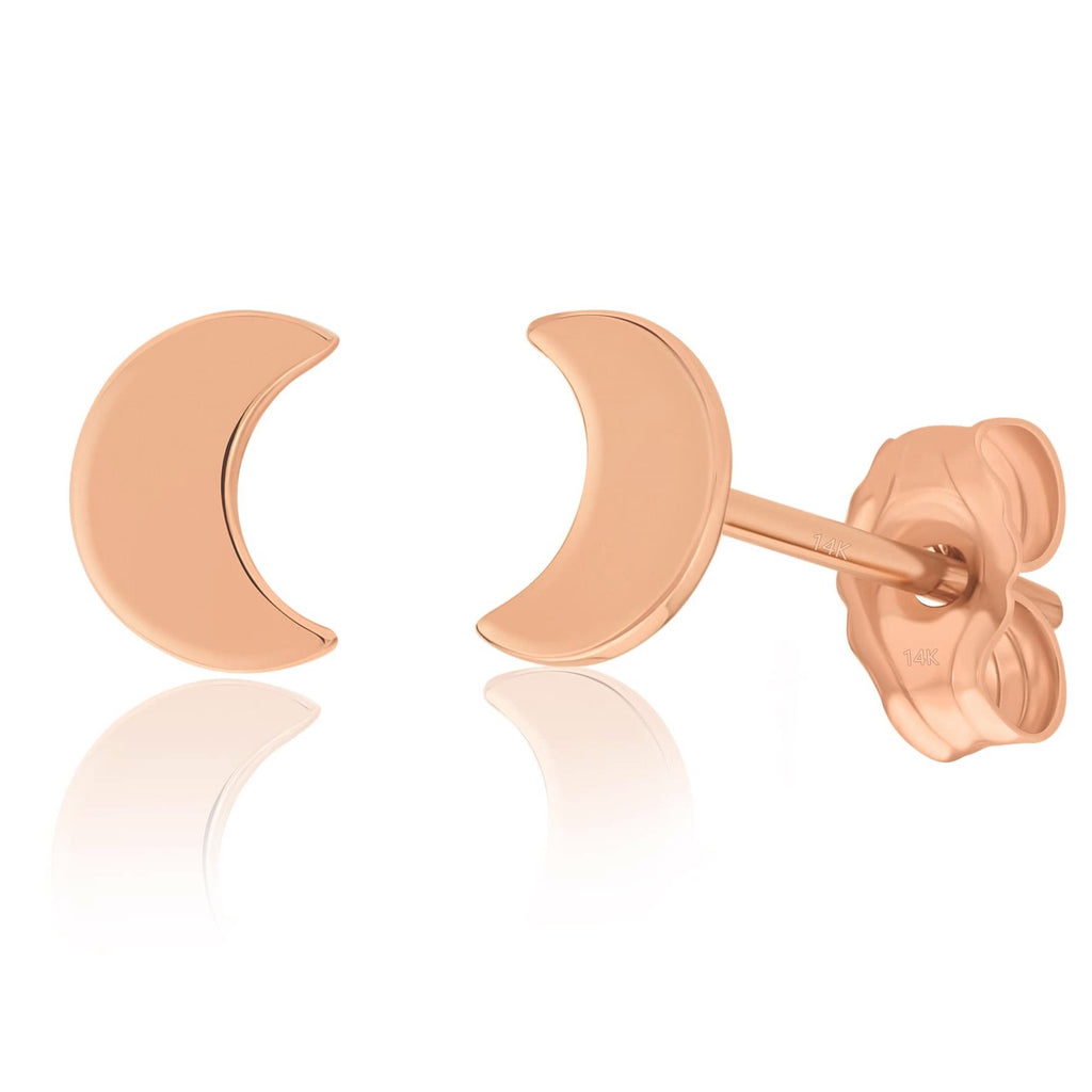 Tiny Solid 14K Rose Gold Crescent Moon Stud Earrings with Screwback Gift For Girls, Women, Wife, Mom, Girlfriend
