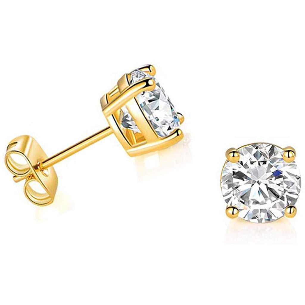 Solid 14k Yellow Gold Solitaire Round Cubic Zirconia CZ Stud Earrings with 14k Gold Butterfly Push Backings
