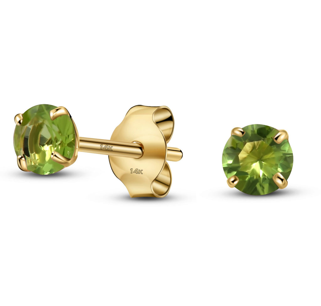 14K Yellow Gold Round Solitaire Simulated-Birthstone Cubic Zirconia Minimalist Stud Earring August