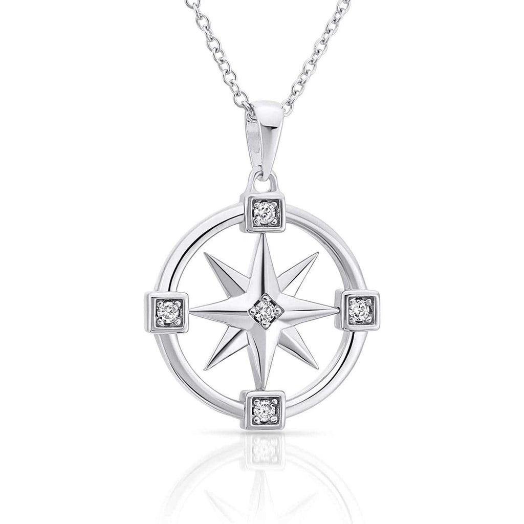 925 Solid Sterling Silver Compass Rose Necklace Gift for Her, On your Journey of Life, New Journey Gift