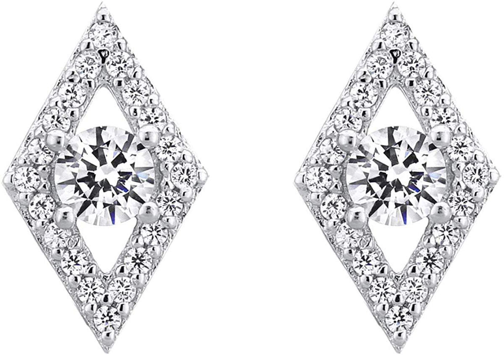Sterling Silver Cubic Zirconia Geometric Earrings Trendy Dainty Studs For Women and Girls