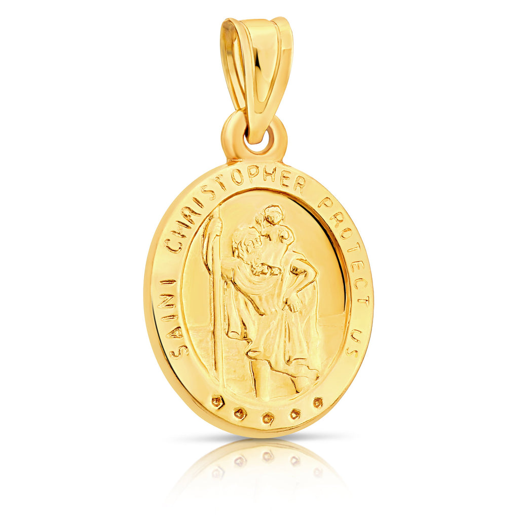 Art and Molly Genuine 14K Yellow Gold Saint Christopher Medal Oval Shaped Pendant