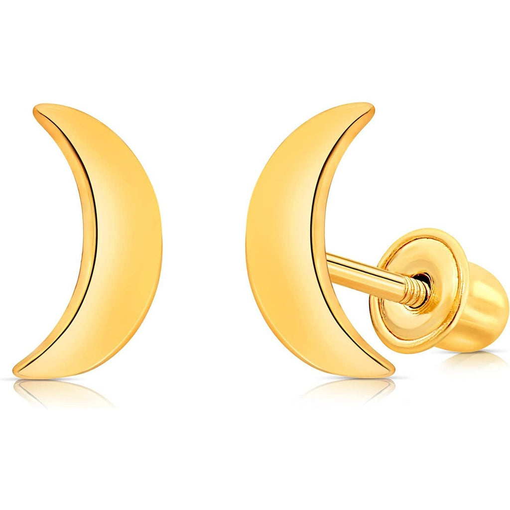 Solid Gold 14K Polished Moon Stud Earrings, Crescent Moon Studs, Gift for Women