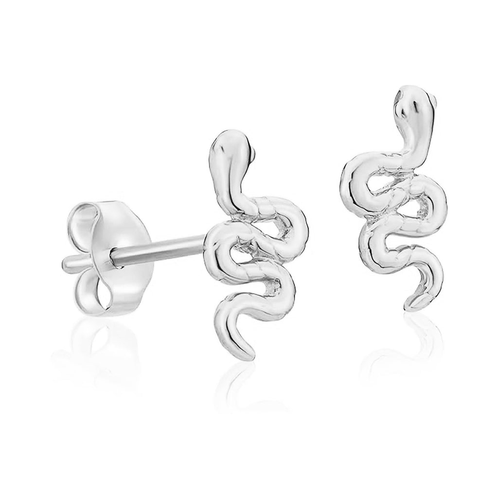 Solid White Gold 14k Tiny Snake Stud Earrings