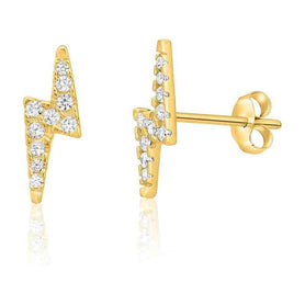 14K Yellow Gold Lightning Bolt Stud Earring with Cubic Zirconia