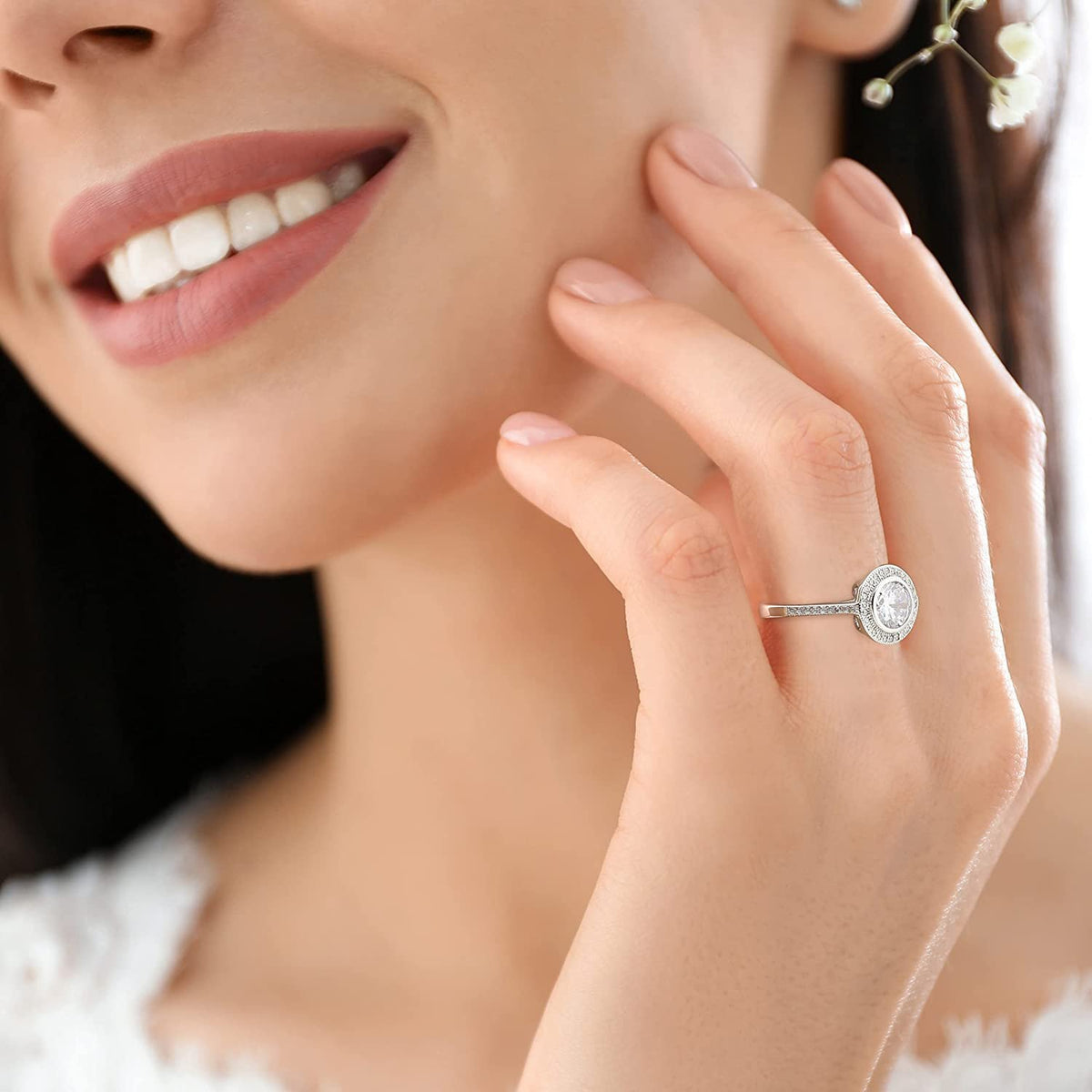 925 Sterling Silver Cubic Zirconia CZ Round Halo Ring
