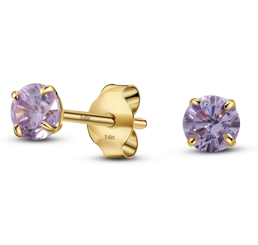 14K Yellow Gold Round Solitaire Simulated-Birthstone Cubic Zirconia Minimalist Stud Earring June
