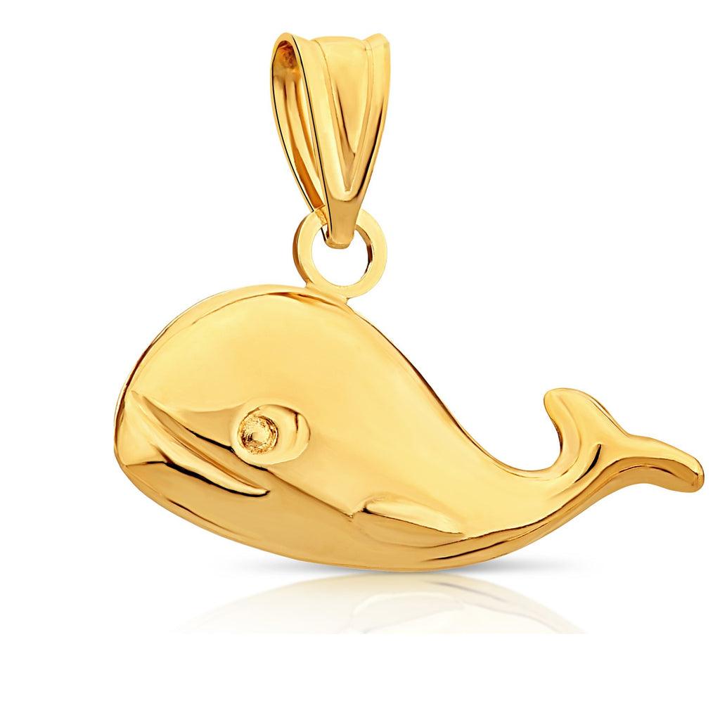Art and Molly Real 14K Yellow Gold 3D Whale Pendant