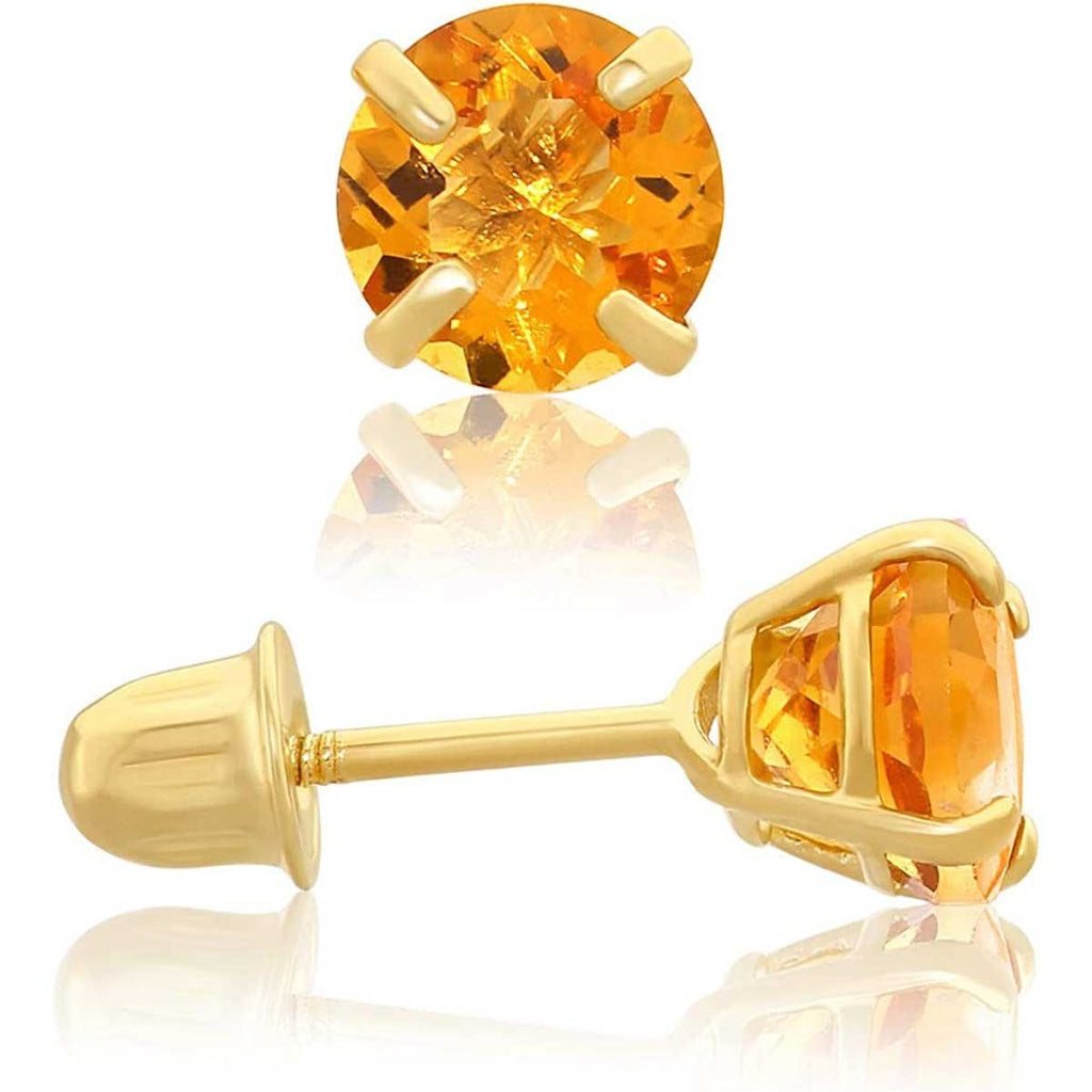 14k Yellow Gold 5mm Citrine Round-Cut Solitaire Stud Earrings with Screw-backs