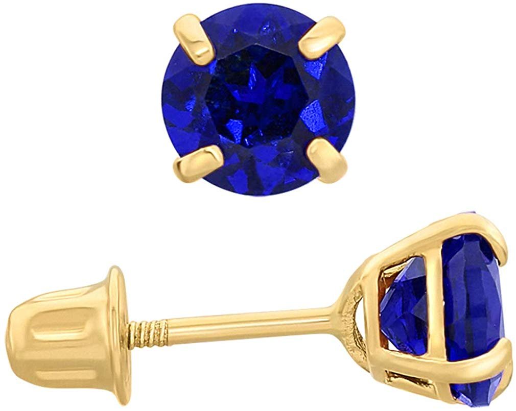 14k Yellow Gold 5mm Sapphire Round-Cut Solitaire Stud Earrings Screwback