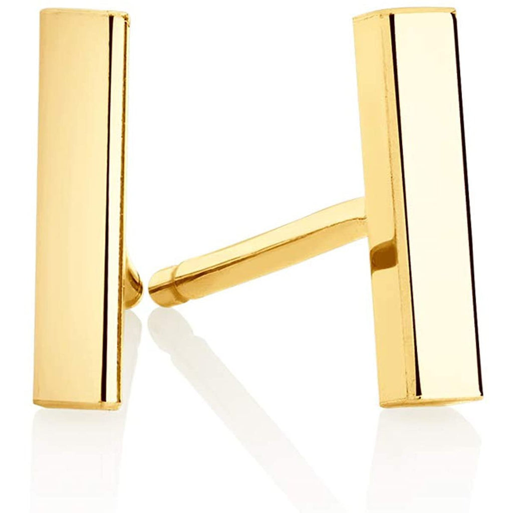 Minimalist 14k Gold Tiny Stud Bar Earrings Line Earrings Simplify Square Stick Earrings, (8.5mm X 2mm)